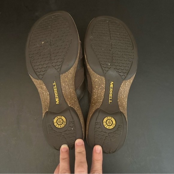 Merrell Sundial Slide Wedge Heel Sandals Fudge Brown Women's 8 Leather Slip-On - Picture 9 of 10